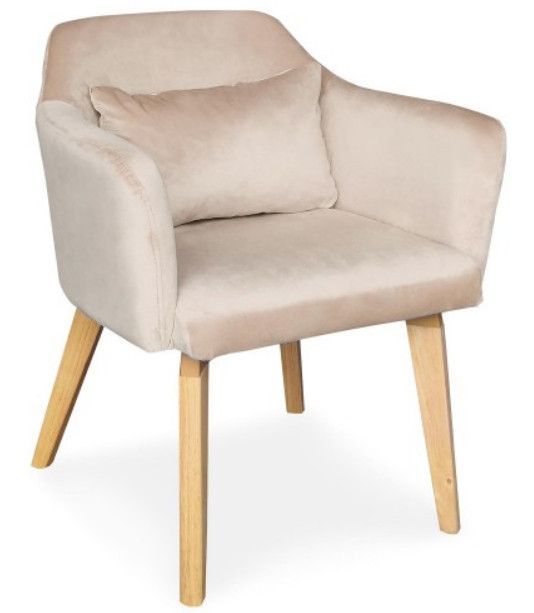Chaise avec accoudoirs velours beige et pieds bois clair Biggie - Photo n°1
