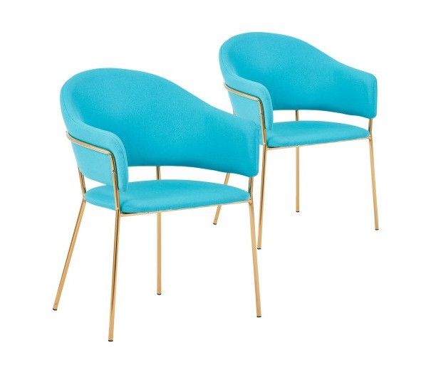 Chaise avec accoudoirs velours bleu et pieds métal doré Tommy - Lot de 2 - Photo n°1