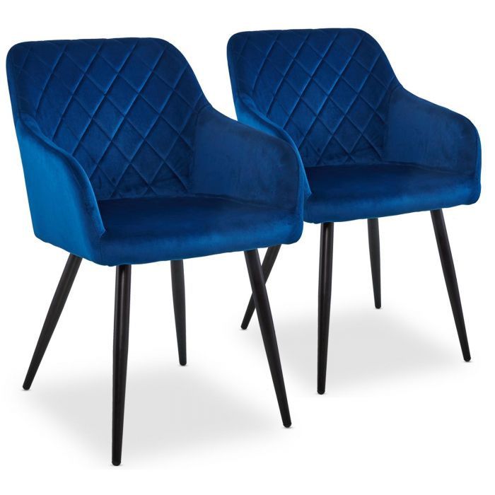 Chaise avec accoudoirs velours bleu et pieds métal noir Sia - Lot de 2 - Photo n°1