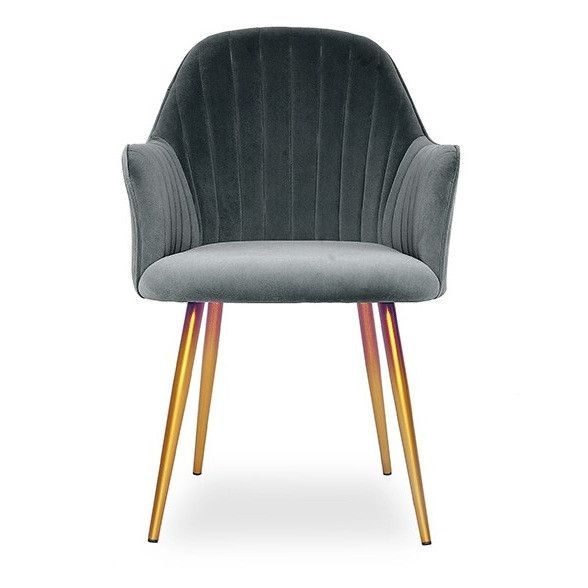 Chaise avec accoudoirs velours gris et métal doré Lucy - Photo n°1