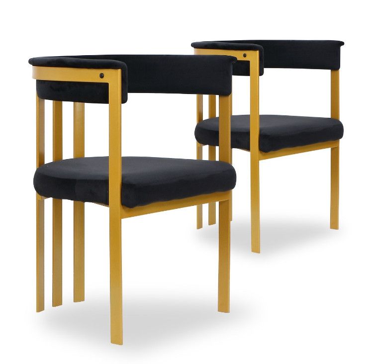Chaise avec accoudoirs velours noir et pieds métal doré Sofiane - Lot de 2 - Photo n°1