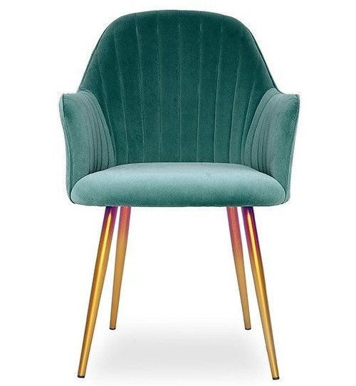 Chaise avec accoudoirs velours vert et métal doré Lucy - Photo n°1