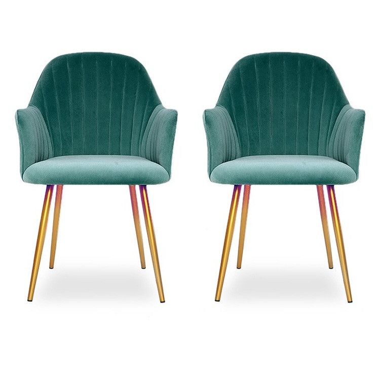 Chaise avec accoudoirs velours vert et métal doré Lucy - Lot de 2 - Photo n°1