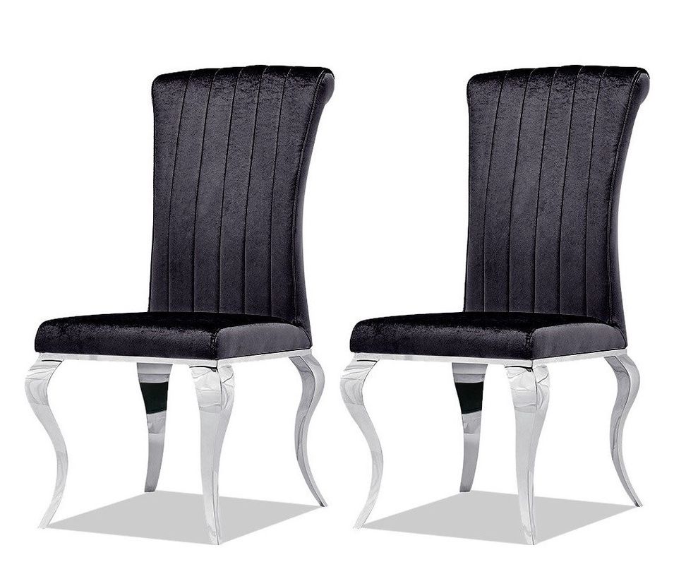 Chaise baroque velours noir et pieds métal chromé Théo - Lot de 2 - Photo n°1