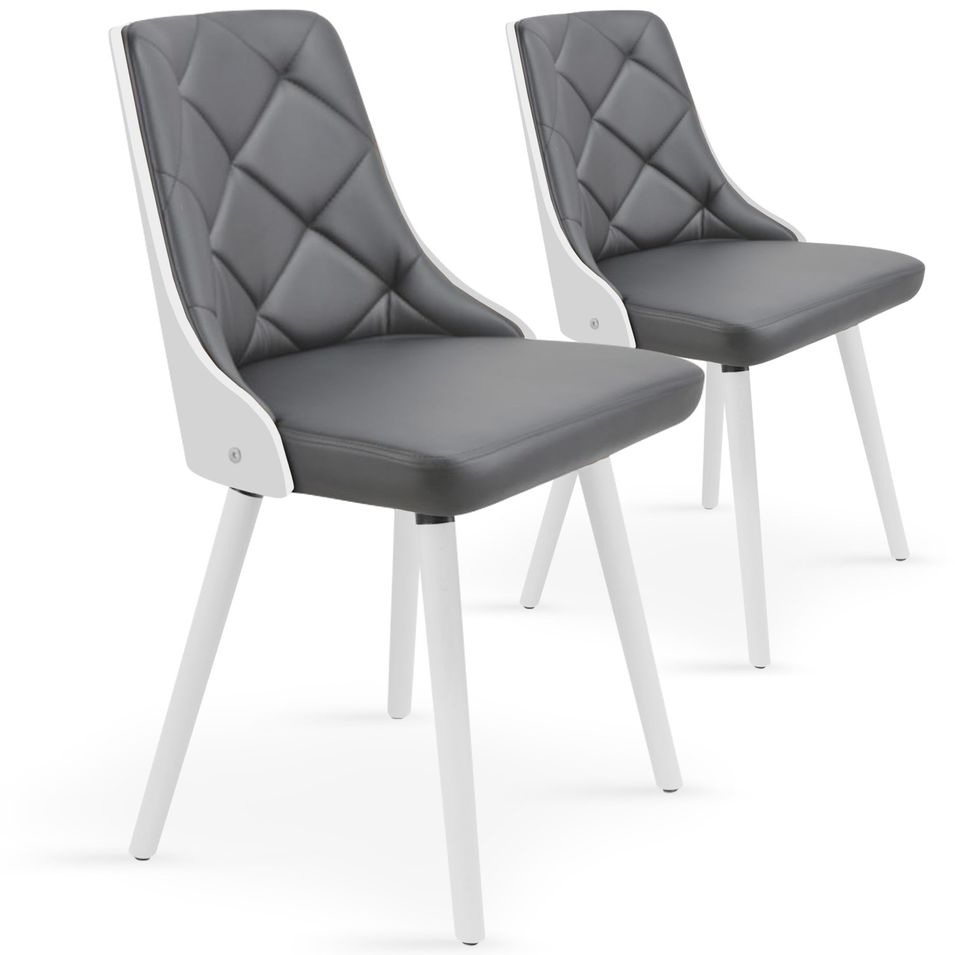 Chaise bois blanc et assise simili gris Pako - Lot de 2 - Photo n°1