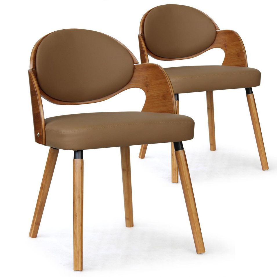 Chaise bois chêne clair et simili taupe Sofa - Lot de 2 - Photo n°1
