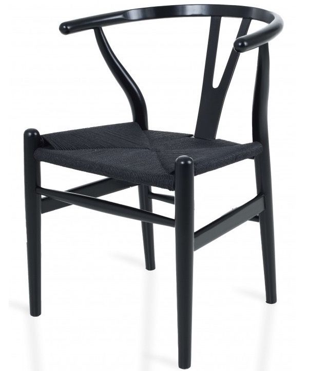 Chaise bois de hêtre noir sculpté à la main et corde en fibre naturelle Kinki - Photo n°1