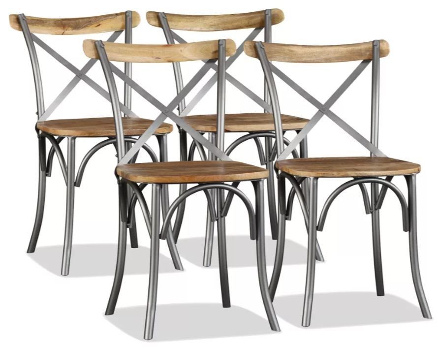 Chaise bois massif clair et métal Tiphen - Lot de 4 - Photo n°1