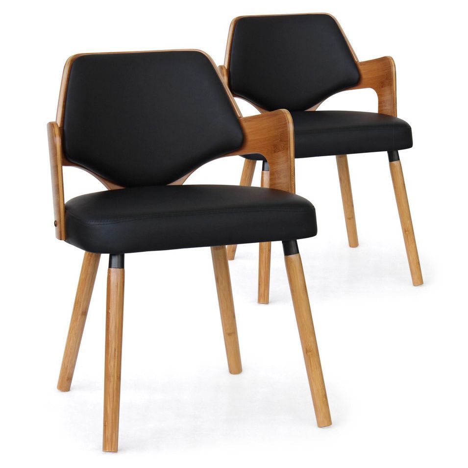 Chaise bois naturel et simili noir Diva - Lot de 2 - Photo n°1