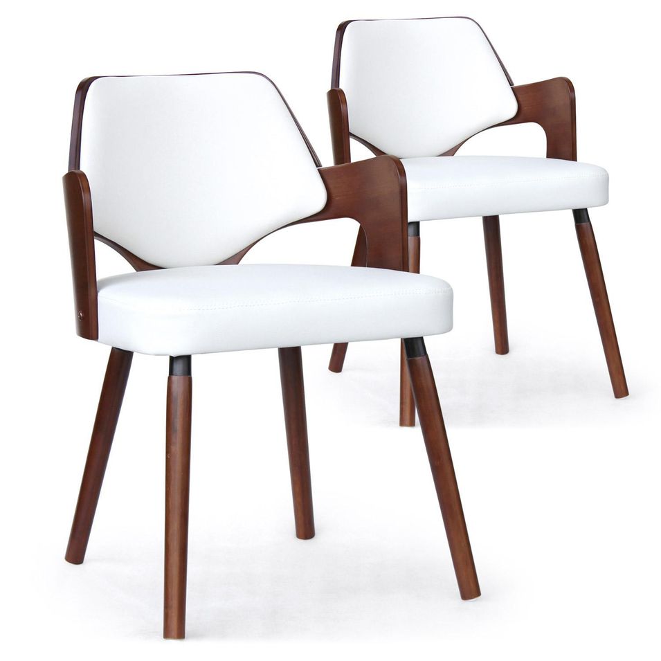 Chaise bois noisette et simili blanc Diva - Lot de 2 - Photo n°1