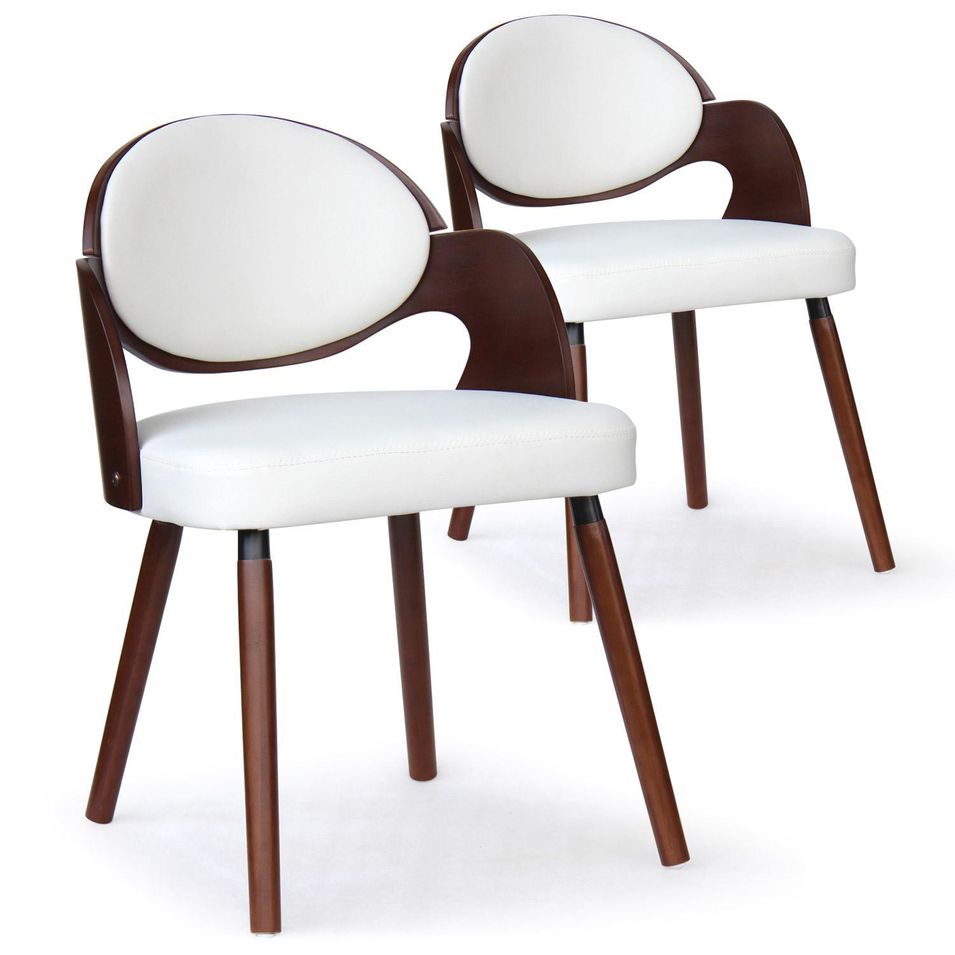 Chaise bois noisette et simili crème Sofa - Lot de 2 - Photo n°1