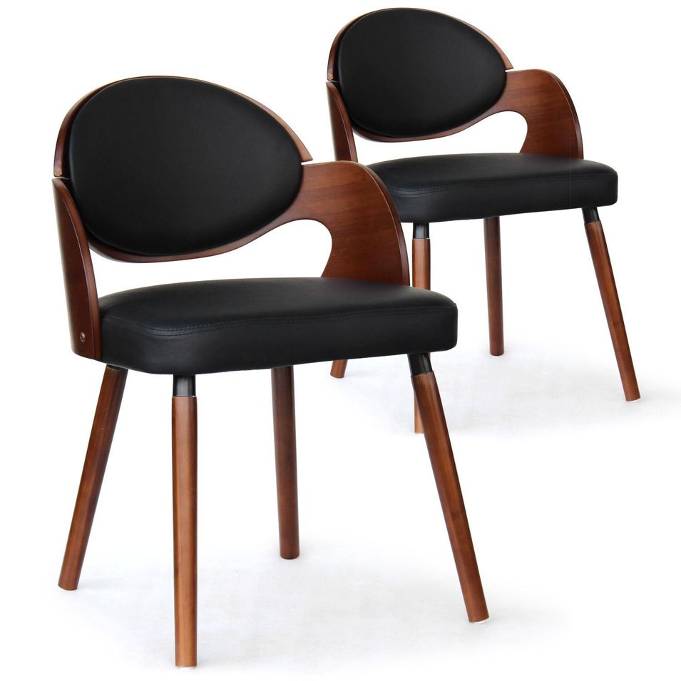 Chaise bois noisette et simili noir Sofa - Lot de 2 - Photo n°1