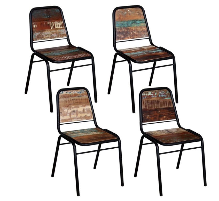 Chaise bois recyclé massif et métal noir Vosa - Lot de 4 - Photo n°1