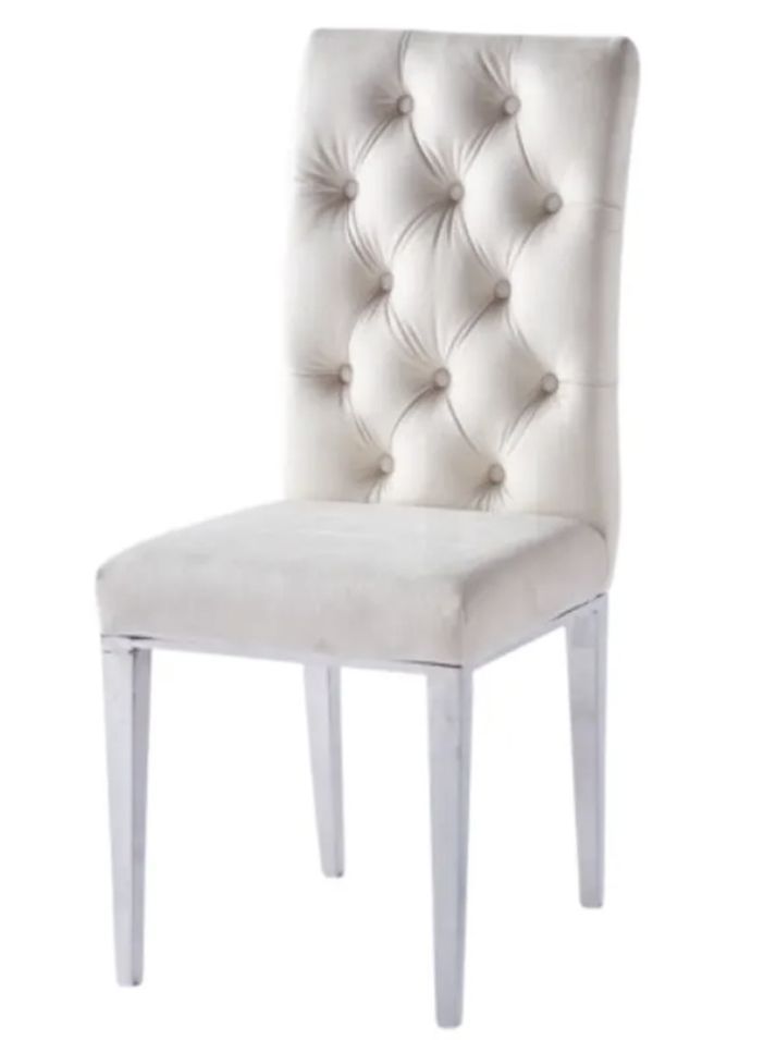 Chaise capitonnée avec boutons velours et pieds métal chromé Kavana - Lot de 6 - Photo n°1