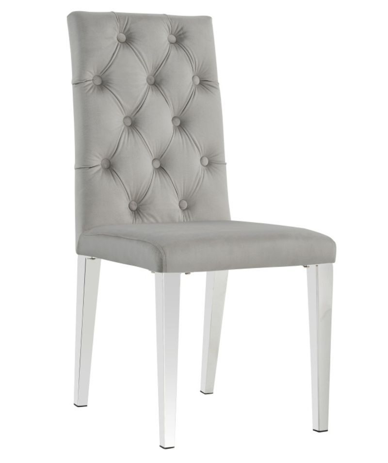 Chaise capitonnée avec boutons velours et pieds métal chromé Kavana - Lot de 6 - Photo n°1