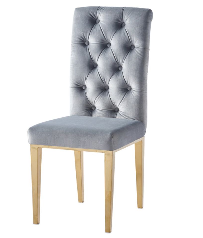 Chaise capitonnée avec boutons velours et pieds métal doré Kavana - Lot de 6 - Photo n°1