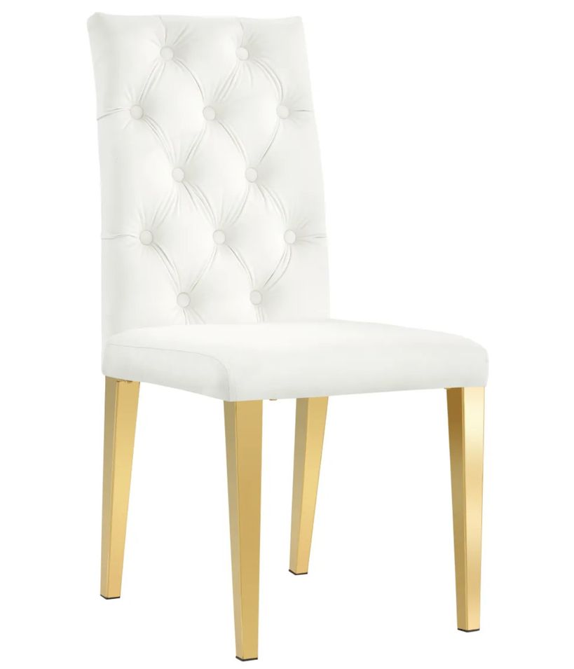 Chaise capitonnée avec boutons velours et pieds métal doré Kavana - Lot de 6 - Photo n°1