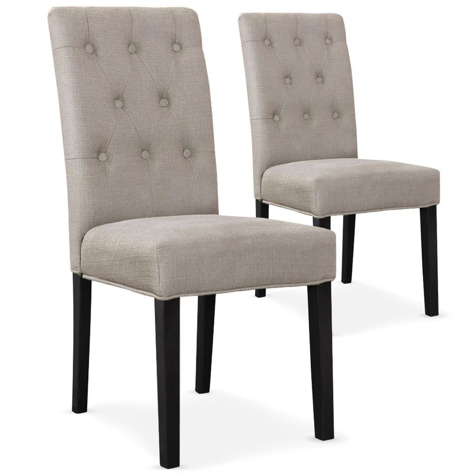 Chaise capitonnée Tissu Beige Pieds noir Kotal - Lot de 2 - Photo n°1
