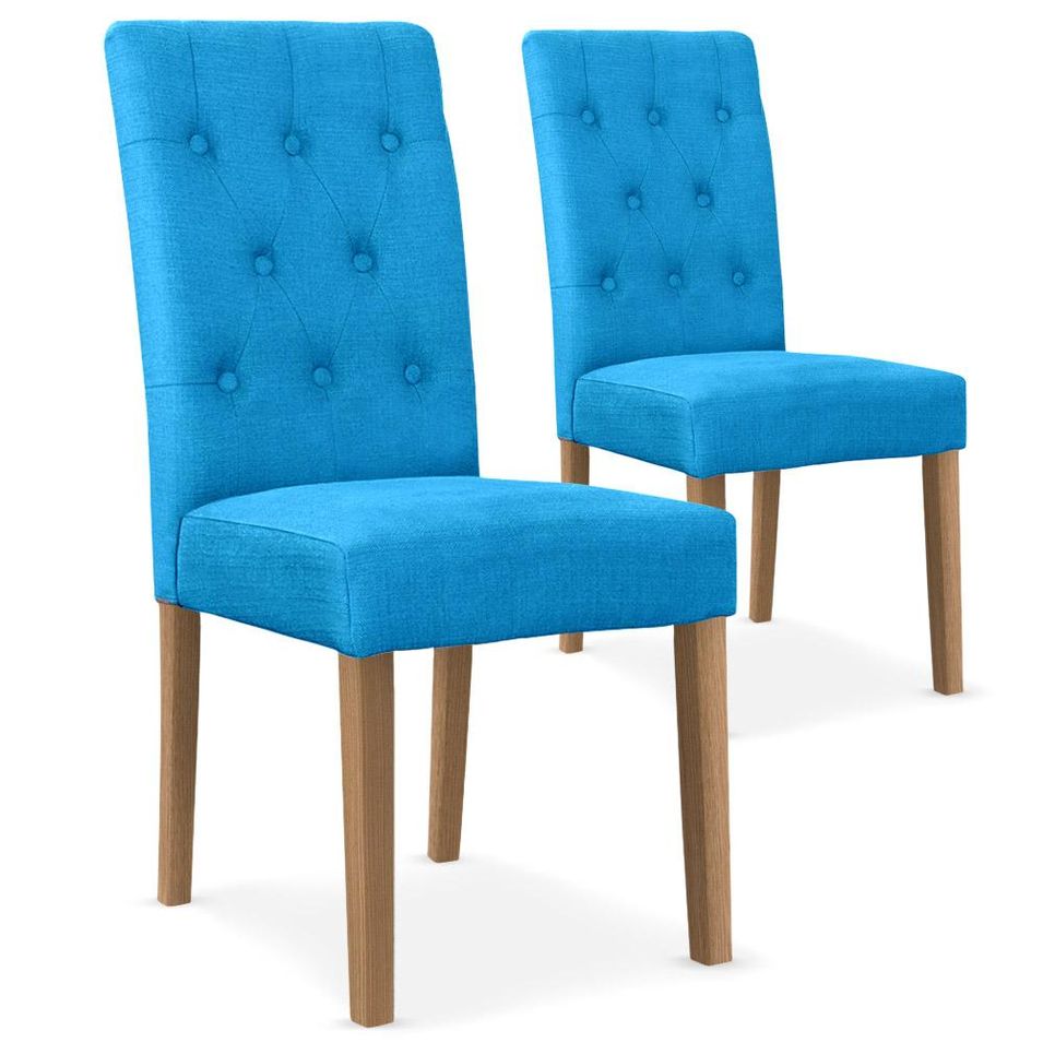Chaise capitonnée tissu bleu Cécilia - Lot de 2 - Photo n°1