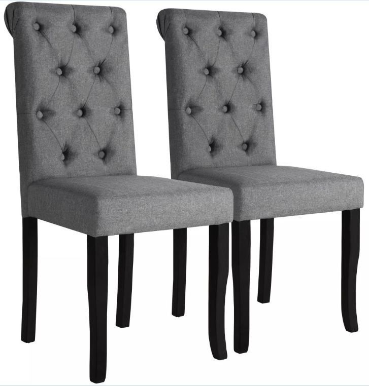 Chaise capitonnée tissu gris et pieds bois massif Ciréam - Lot de 2 - Photo n°1