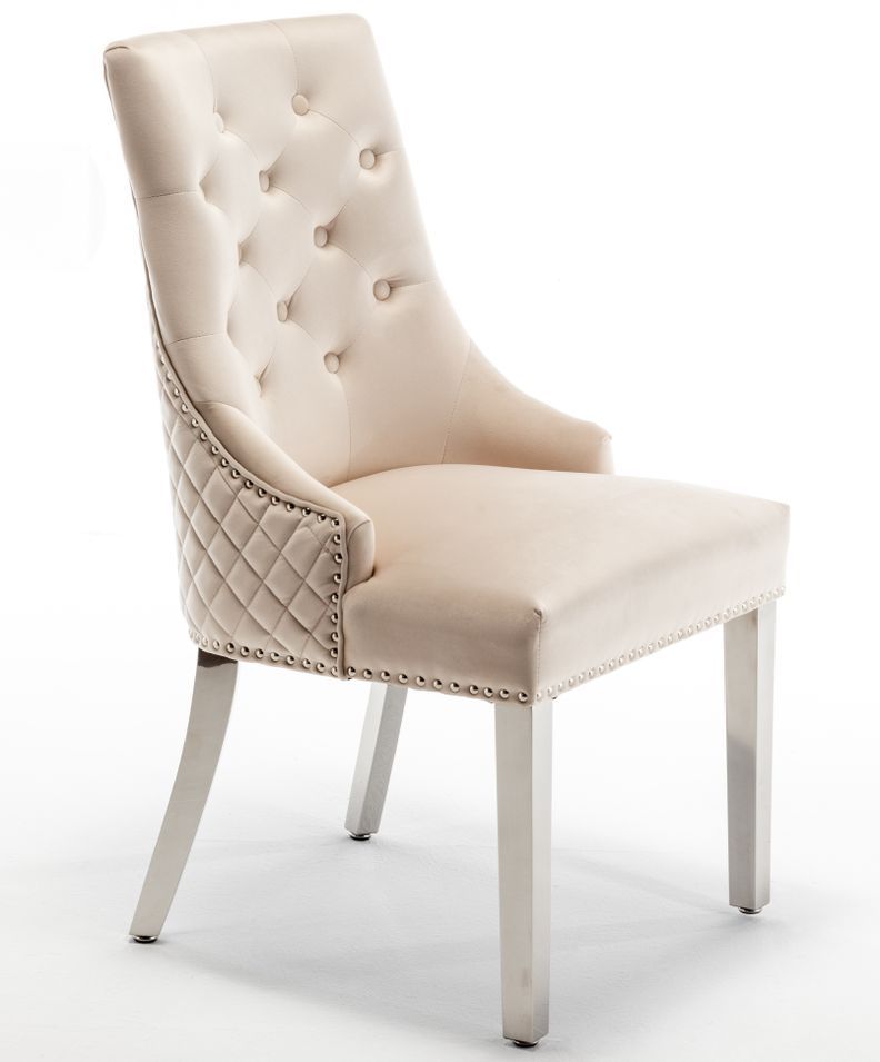 Chaise capitonnée velours avec anneau au dos et pieds métal chromé Royal - Lot de 2 - Photo n°1