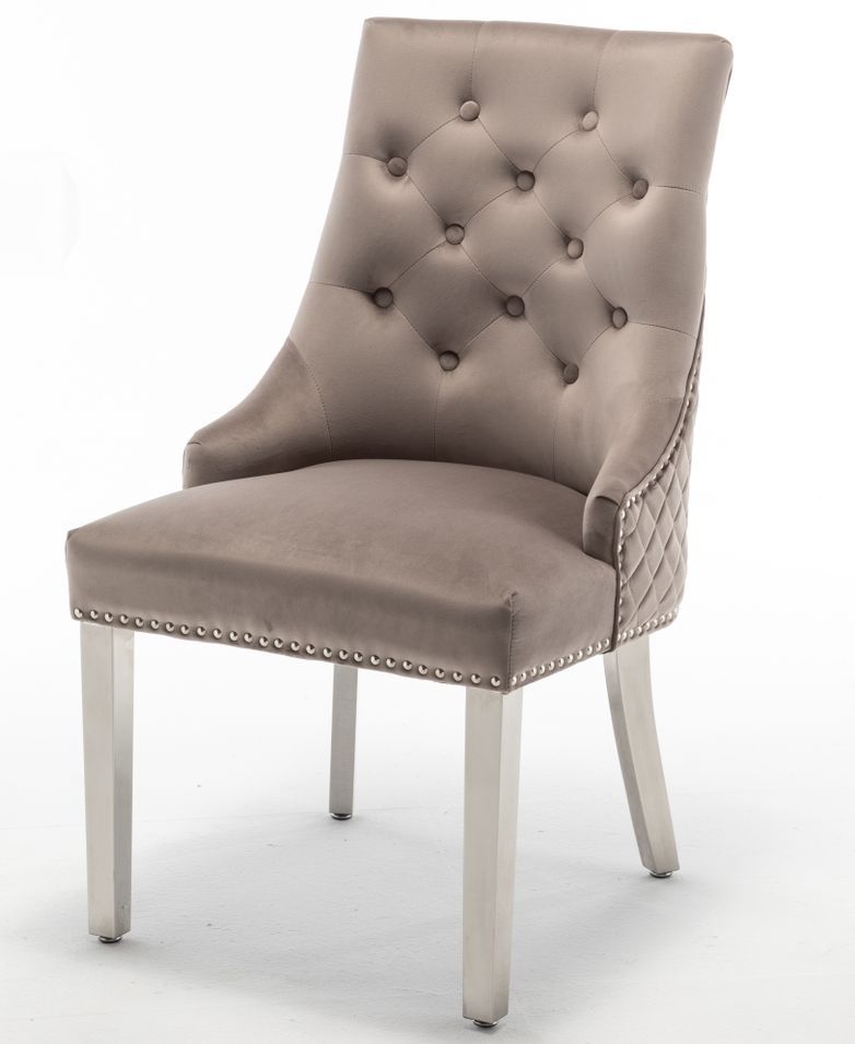 Chaise capitonnée velours avec anneau au dos et pieds métal chromé Royal - Lot de 2 - Photo n°1