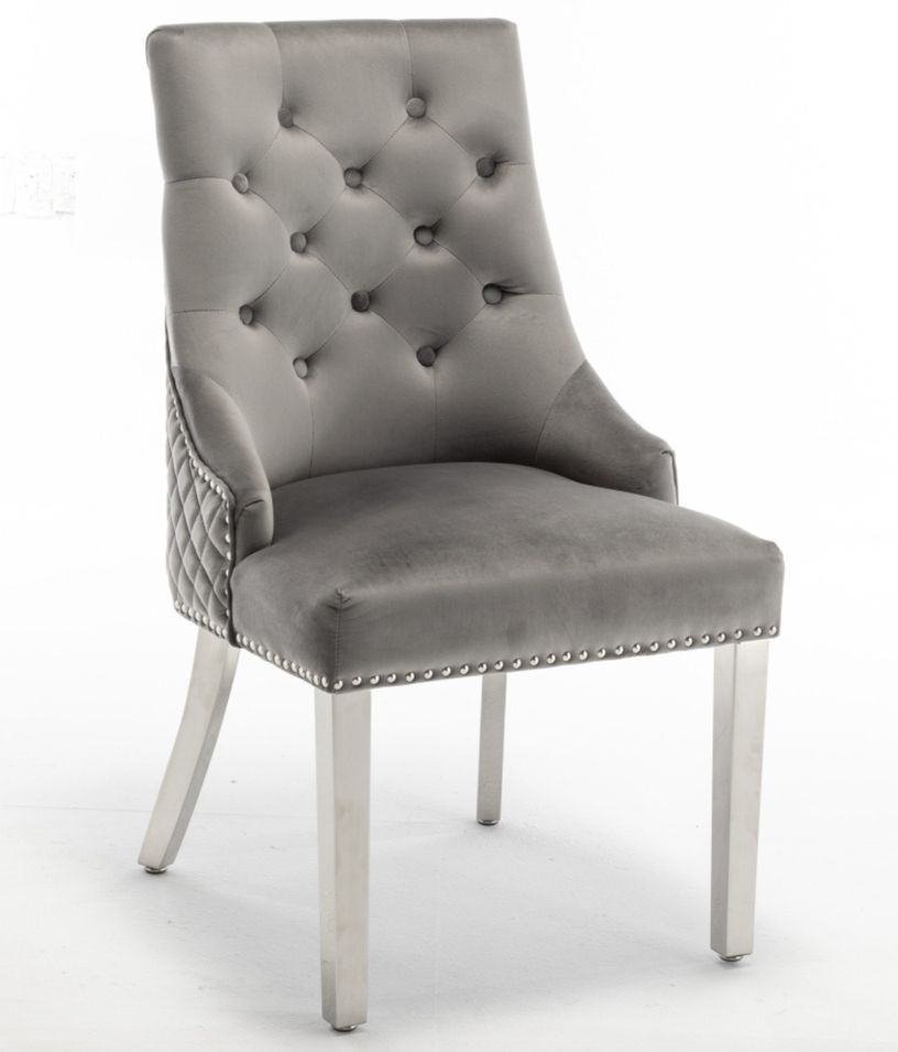 Chaise capitonnée velours avec anneau au dos et pieds métal chromé Royal - Lot de 2 - Photo n°1