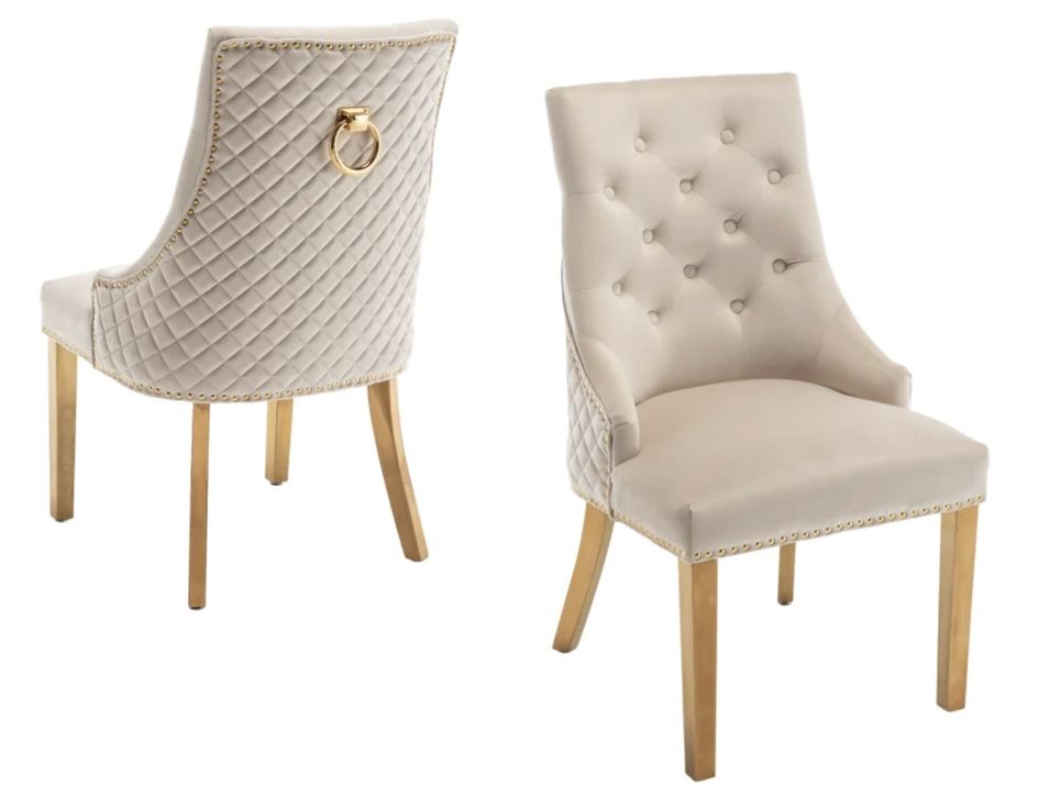 Chaise capitonnée velours avec anneau au dos et pieds métal doré Royal - Lot de 2 - Photo n°1