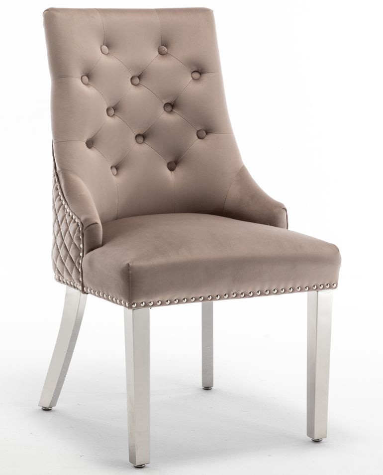 Chaise capitonnée velours avec anneau d'un lion au dos et pieds métal chromé Elena - Lot de 2 - Photo n°1