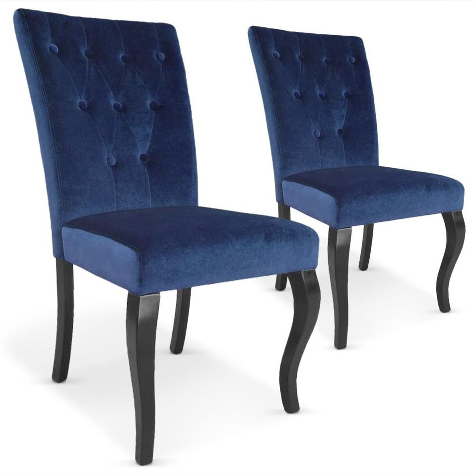 Chaise capitonnée velours bleu Barocco - Lot de 2 - Photo n°1