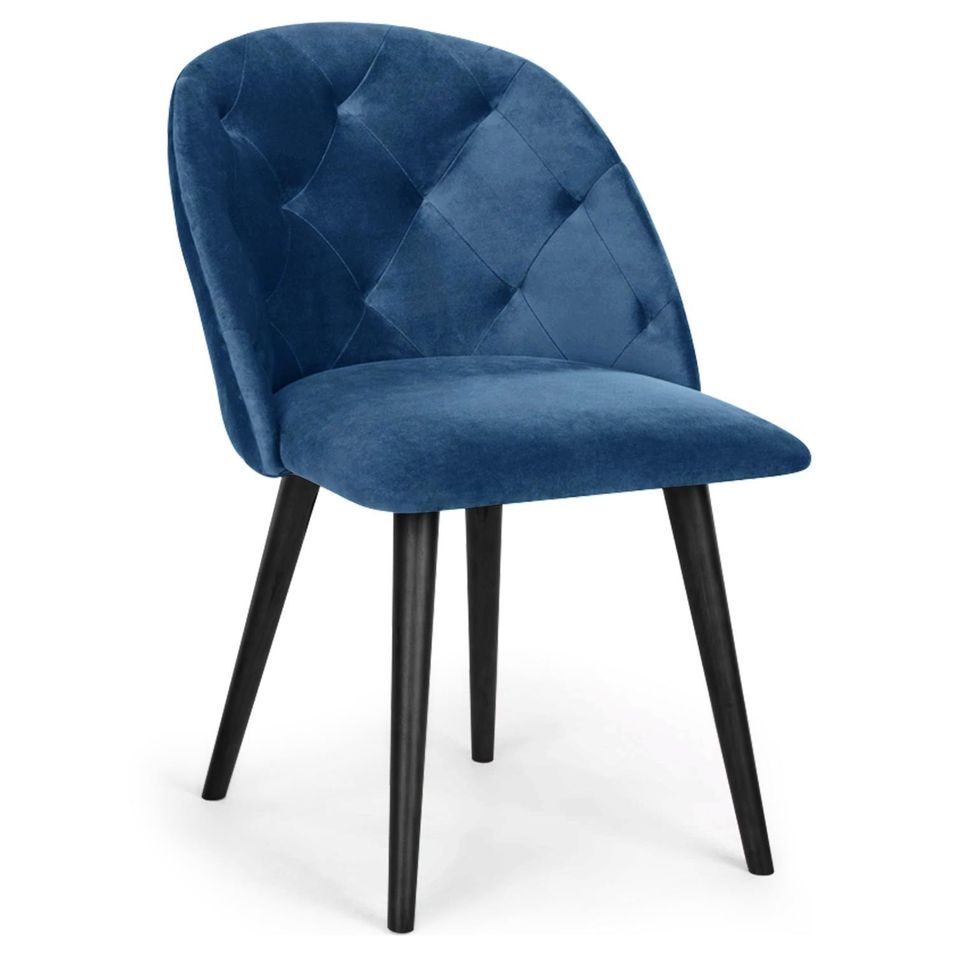 Chaise capitonnée velours bleu Rine - Photo n°1