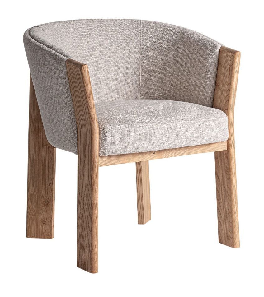 Chaise curvée en tissu beige et bois massif de chêne clair NARA - Photo n°1