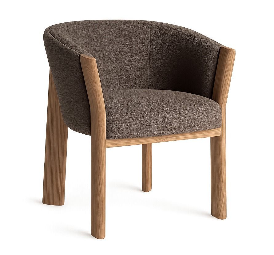 Chaise curvée en tissu beige et bois massif de chêne clair NARA - Photo n°1