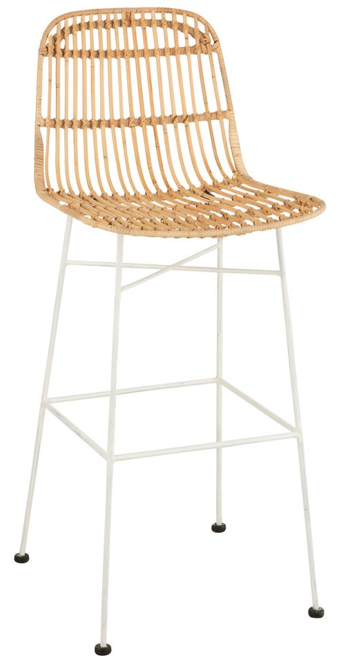 Chaise de bar en rotin naturel et blanc Emile L 47 cm - Photo n°1