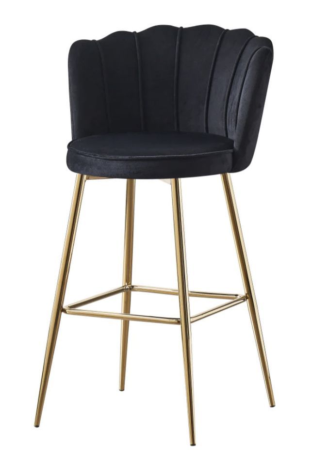 Chaise de bar moderne velours et pieds métal doré Pétale - Lot de 2 - Photo n°1