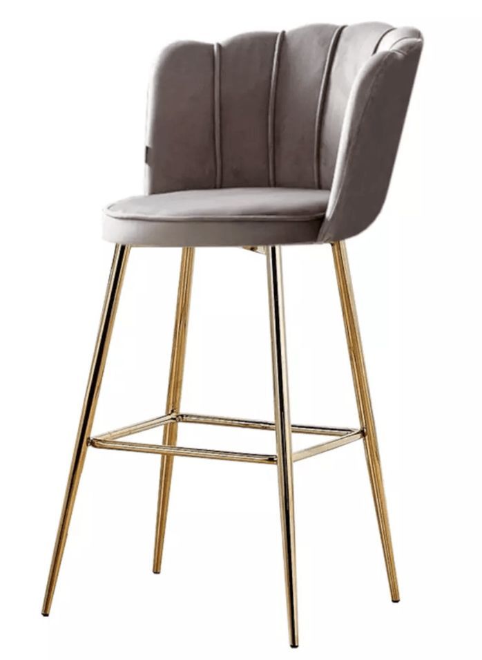 Chaise de bar moderne velours et pieds métal doré Pétale - Lot de 2 - Photo n°1
