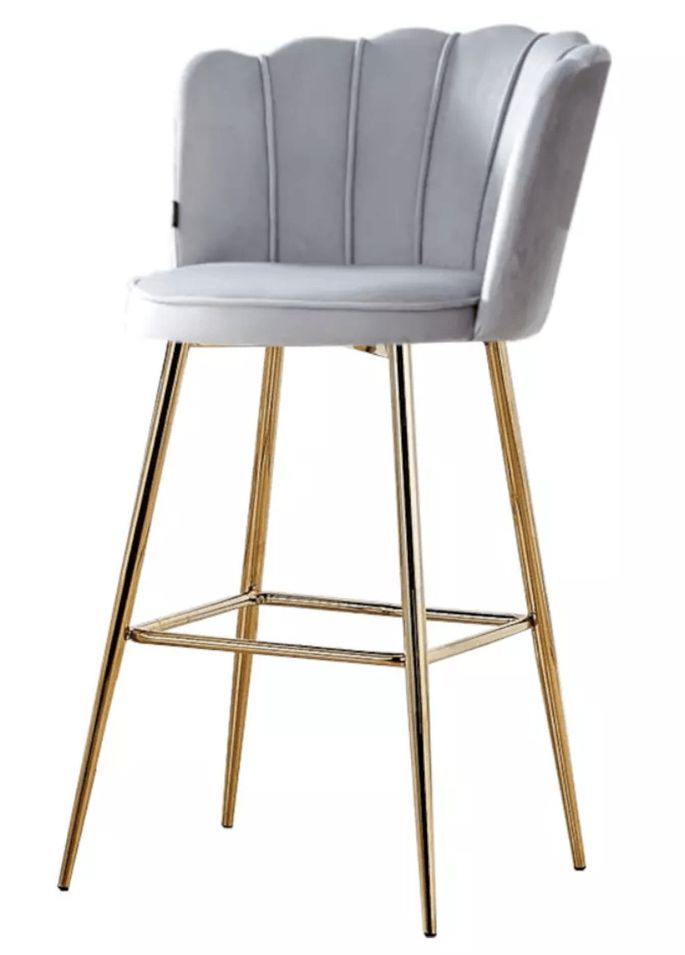 Chaise de bar moderne velours et pieds métal doré Pétale - Lot de 2 - Photo n°1