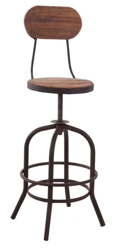 Chaise de bar orme massif recyclé foncé et métal Monky - Photo n°1
