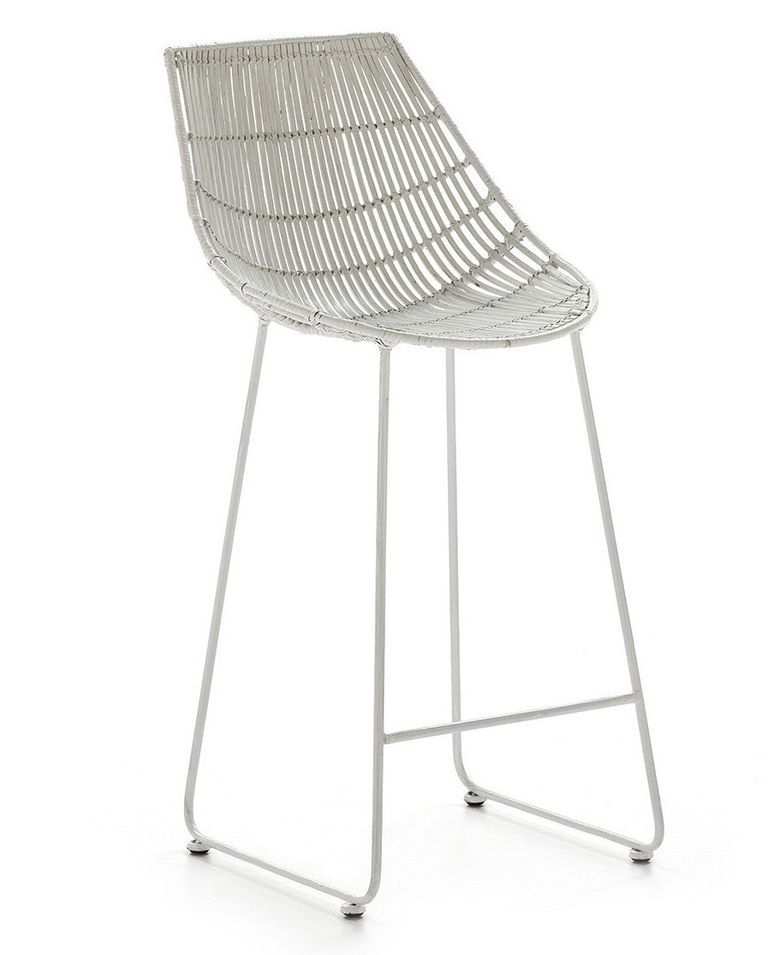Chaise de bar osier et métal blanc - Photo n°1