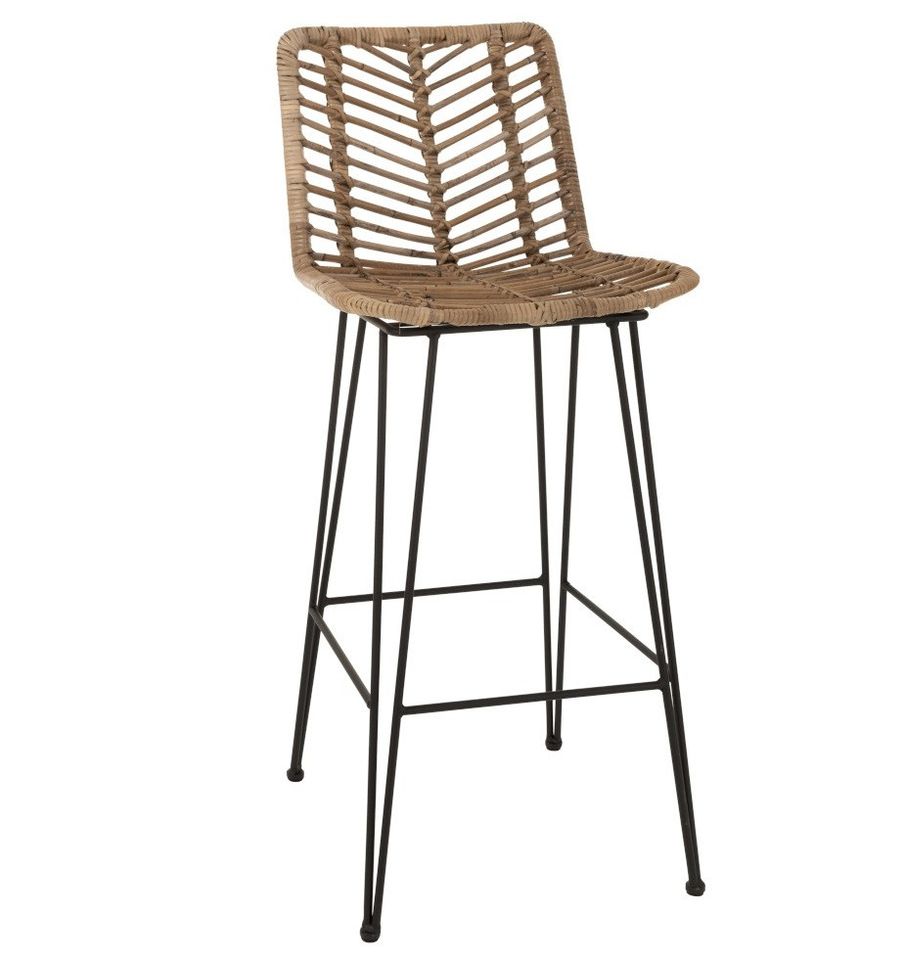 Chaise de bar rotin et pieds métal noir Verde - Photo n°1