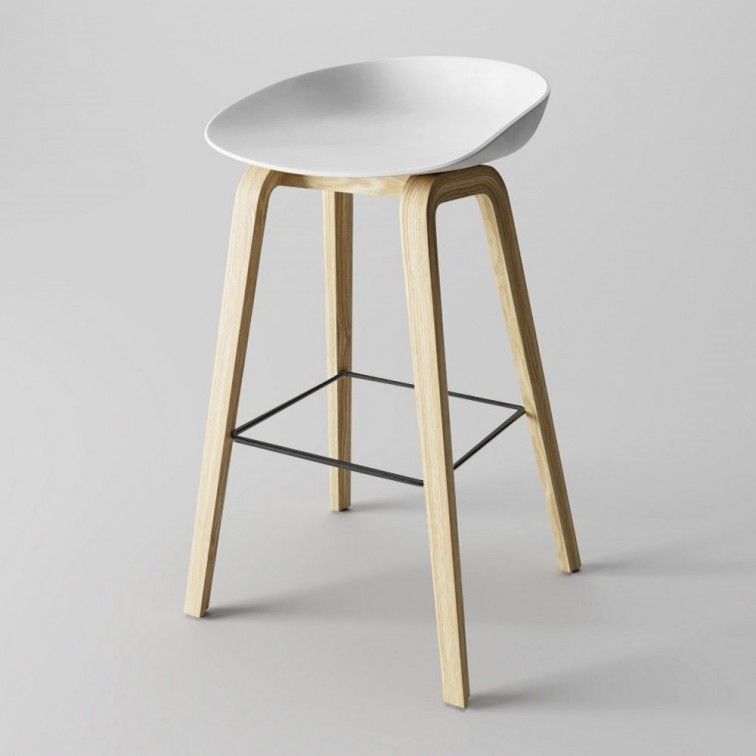 Chaise de bar scandinave blanche et bois naturel Kola 83 cm - Photo n°1