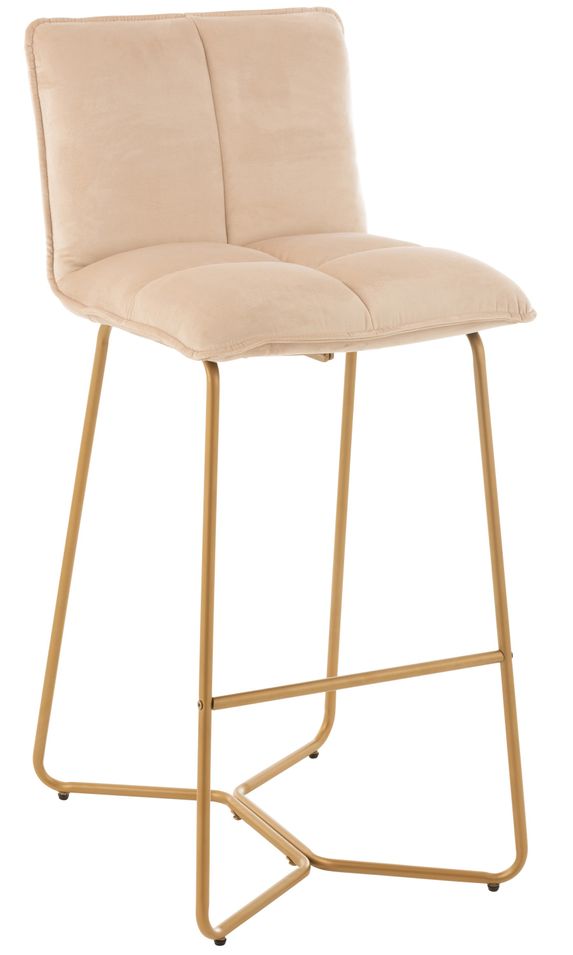 Chaise de bar velours beige clair et pieds métal doré Biavi - Photo n°1