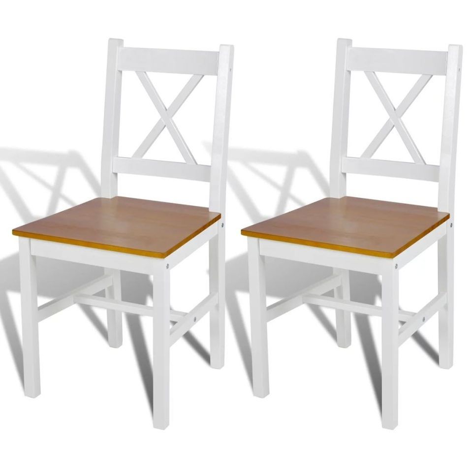 Chaise de cuisine blanc laqué et marron Dina - Lot de 2 - Photo n°1