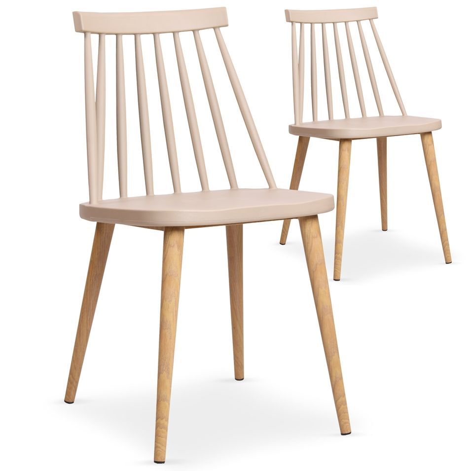 Chaise de cuisine bois et beige Nordi - Lot de 2 - Photo n°1