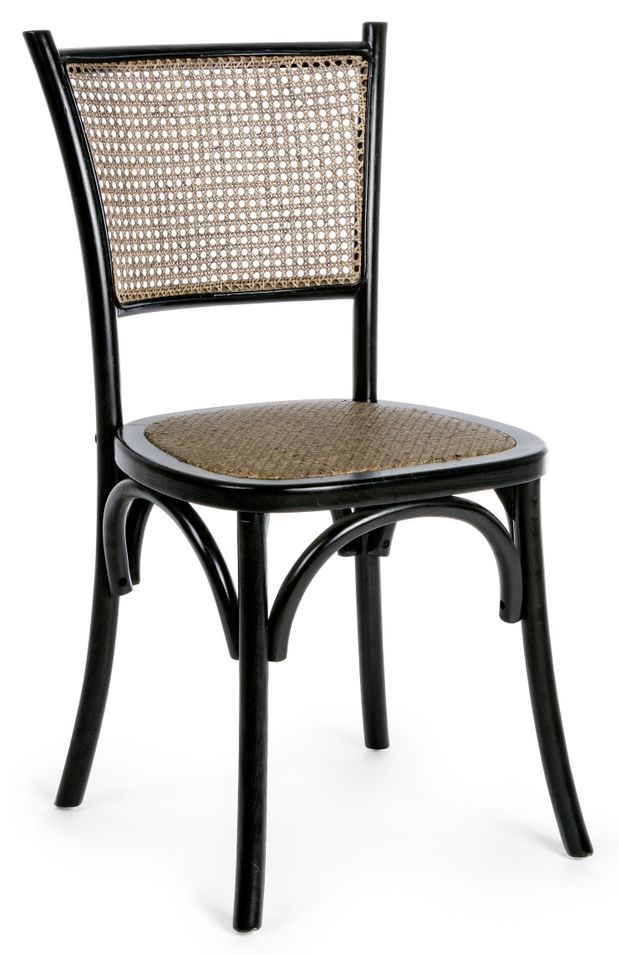 Chaise de cuisine CARREL – Bois d’orme & rotin naturel, style authentique - Photo n°1