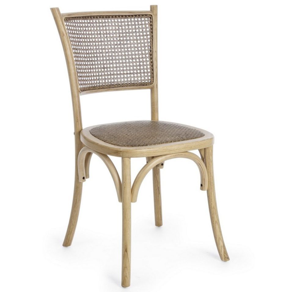 Chaise de cuisine CARREL – Bois d’orme & rotin naturel, style authentique - Photo n°1