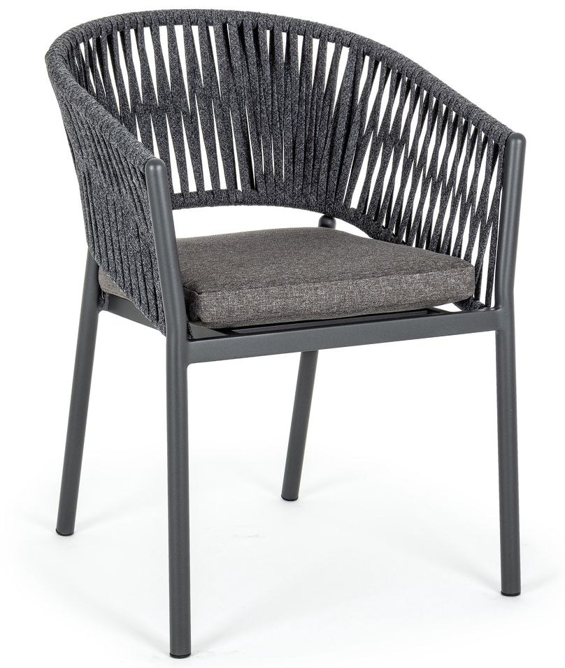 Chaise de jardin avec accoudoir aluminium et tressage de cordes anthracite Flora - Photo n°1
