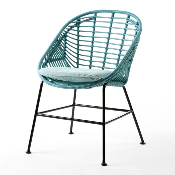 Chaise de jardin rotin synthétique bleu et pieds métal noir Fazal - Photo n°1