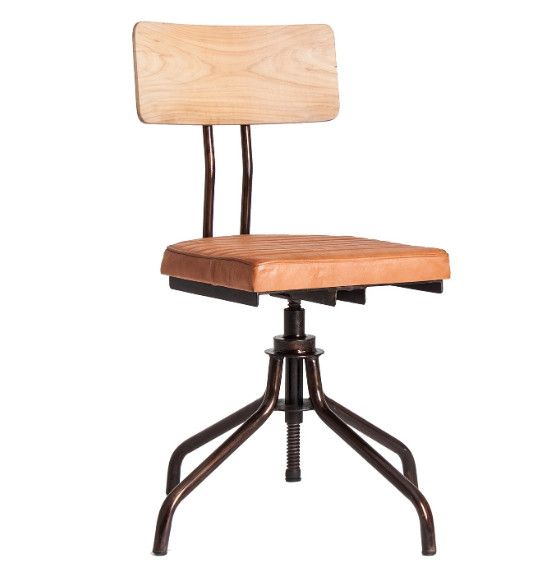 Chaise de salle à manger cuir marron et bois clair Lazar - Photo n°1