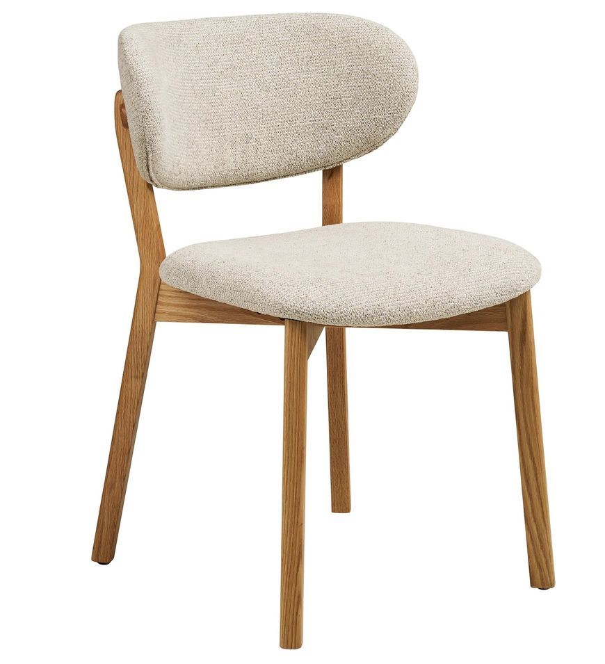 Chaise de salle à manger en chêne massif et tissu beige DUNKIRK - Photo n°1